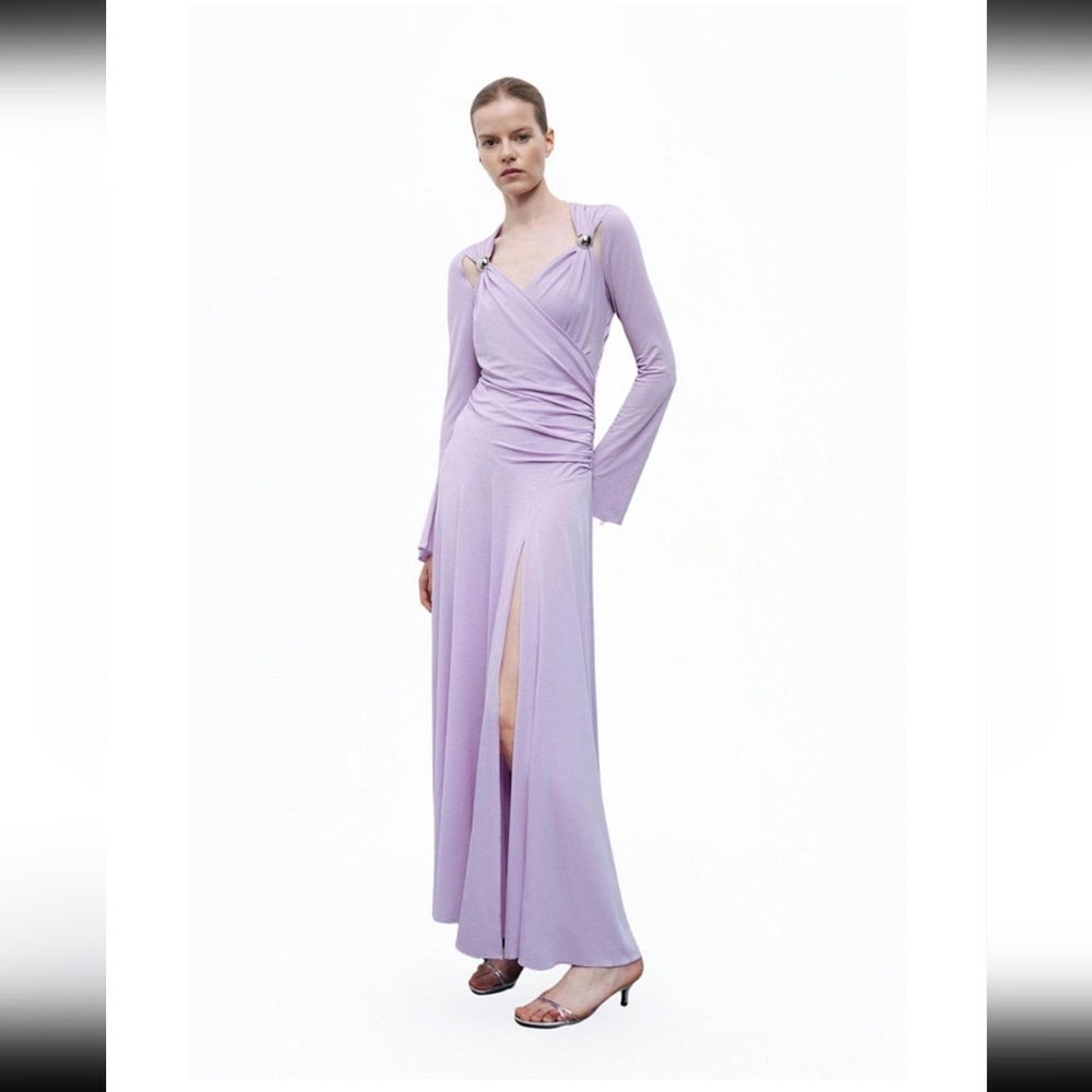 Chic Long Sleeve Lavender Dress - Picture 2 of 6